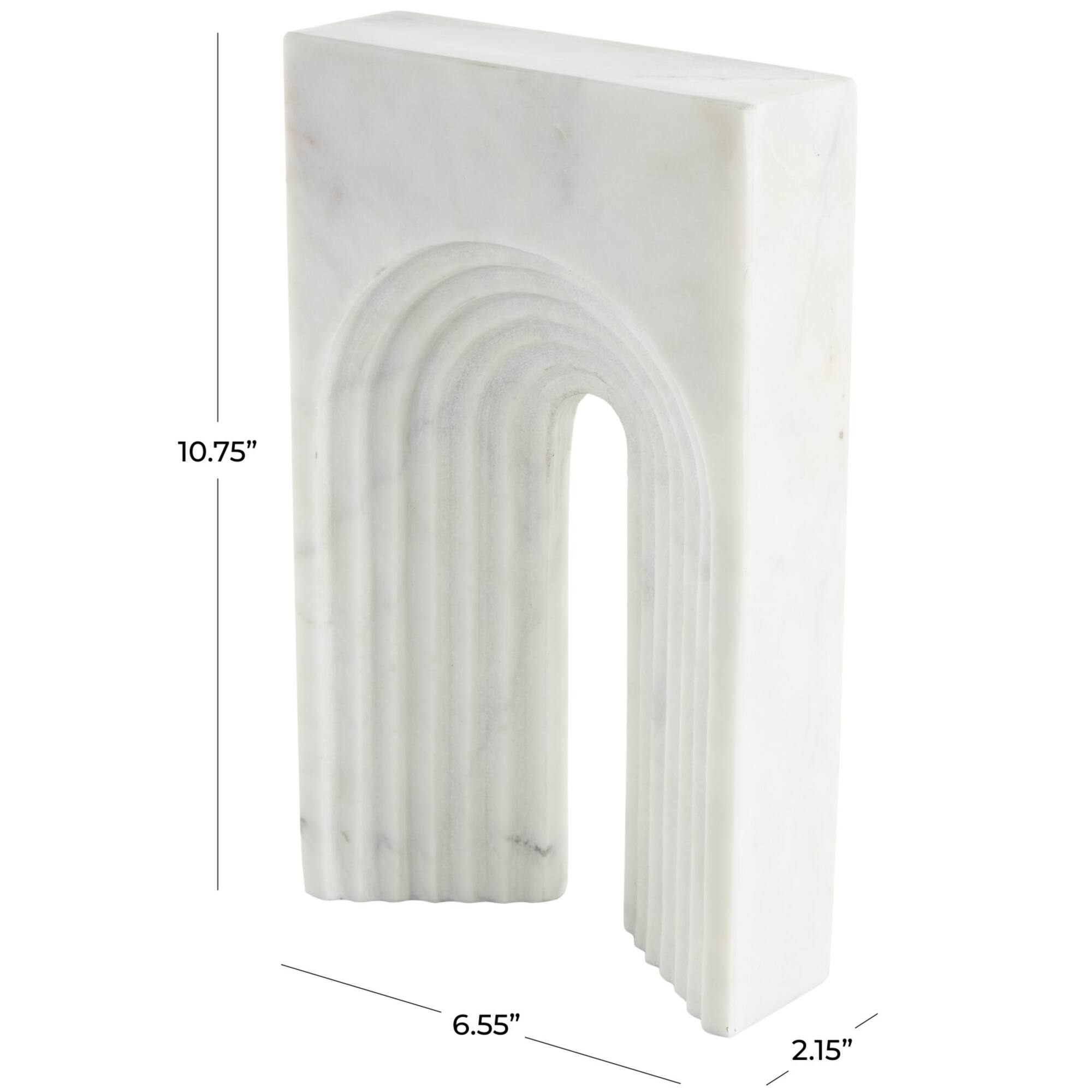 11" White Grooved Marble Rectangular Arch Sculpture